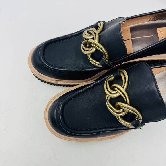 Dolce Vita Black Leather Chain Wedge Loafers Platform Heels Women’s Size 9 - Picture 2 of 14